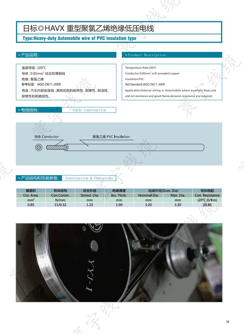 日标HAVX重型聚氯乙烯绝缘低压电线
